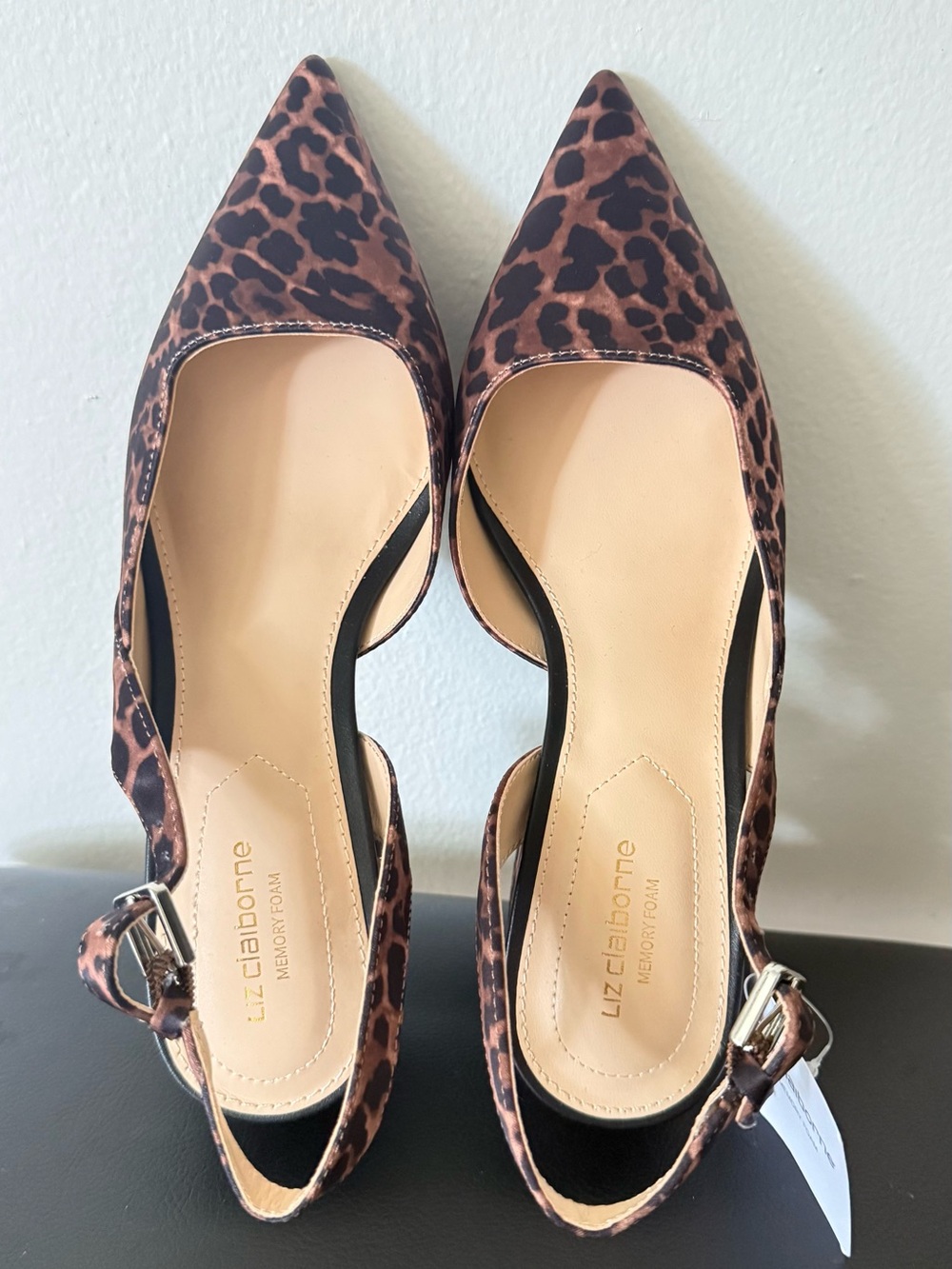 Liz Claiborne Leopard Print Pointed Toe Slingbacks - Brown & Black